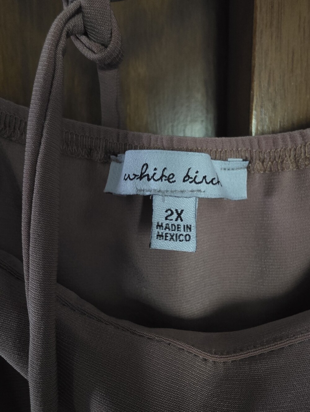 Pretty Taupe w/Hint Of Pink, Flowing Off The Shoulder Dressy Blouse, Tie Back. - Picture 4 of 11
